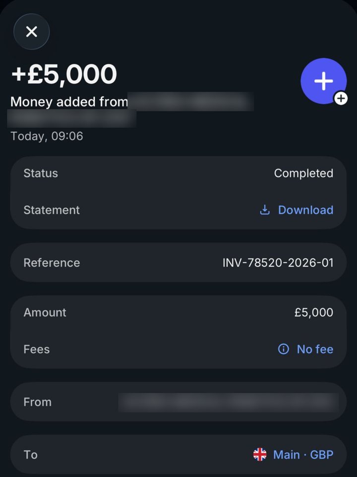 Received 5,000 pounds invoice settlement