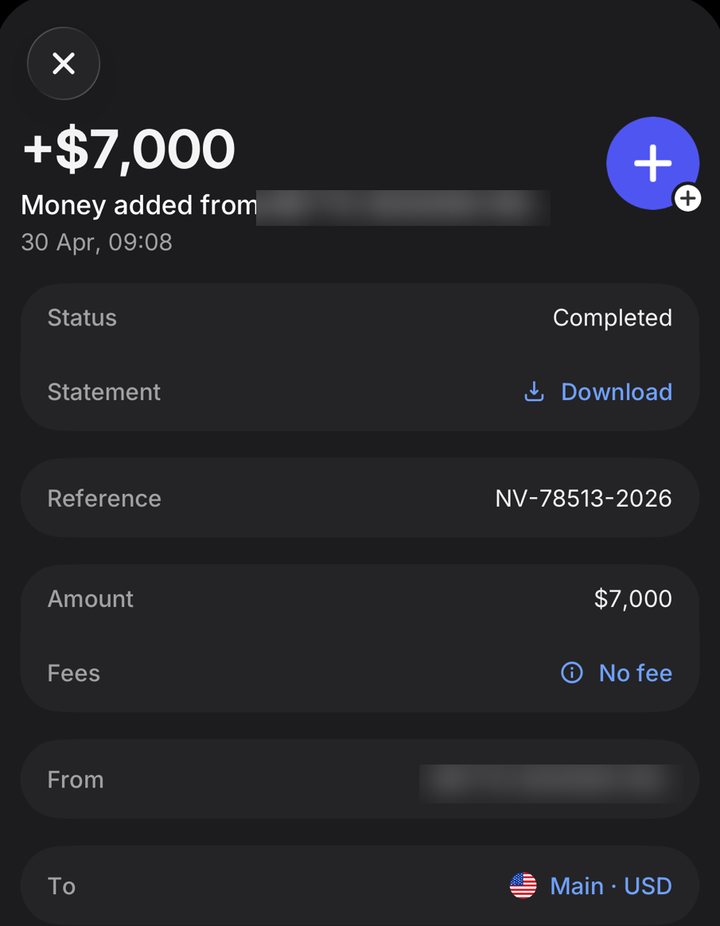 Received $7,000 invoice payment in April, name redacted